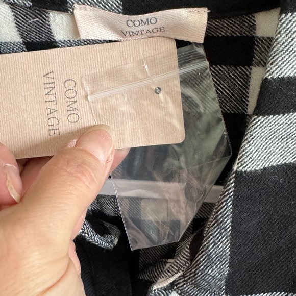 NWT! Como Vintage Soft Flannel Shirt in Black and White Plaid - Picture 3 of 8